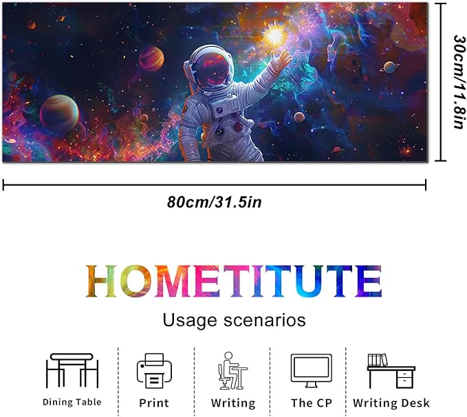 HOMETITUTE XL Mouse Pad 31.5 x 11.8 in Space Astronaut Desk Mat Large Extended Keyboard Mousepad Non Slip Waterproof Nebula Design for Gaming Office Home