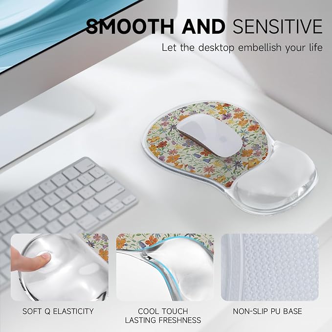 AUPET Ergonomic Mouse Pad with Gel Wrist Support – Non-Slip Mouse Mat with Comfortable Memory Gel Cushion – Relieves Wrist Pain – Designer Pattern for Home Office & Gaming (Spring Blooms)