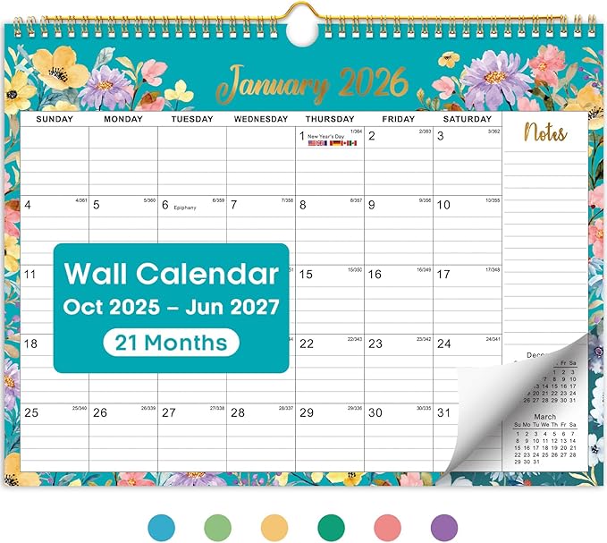 Calendar 2026-2027, Monthly Wall Calendar Runs Until June 2027, 11.5" x 14.8", Spiral Binding Hanging Wall Calendar, Perfect for Home or Office,Floral