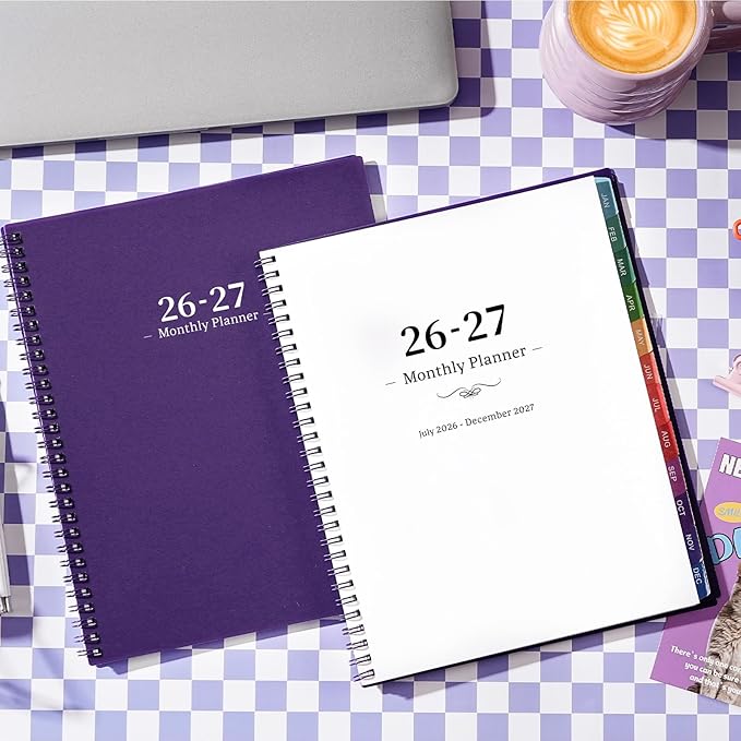 2026-2027 Monthly Planner - JUL 2026 - DEC 2027, Planner 2026-2027, 26-27 Academic Planner with Colorful Tabs, Calendar Planner 26-27 for Daily Organizing - Waterproof Cover (8" x10", Monthly Pages & Notes, Purple)