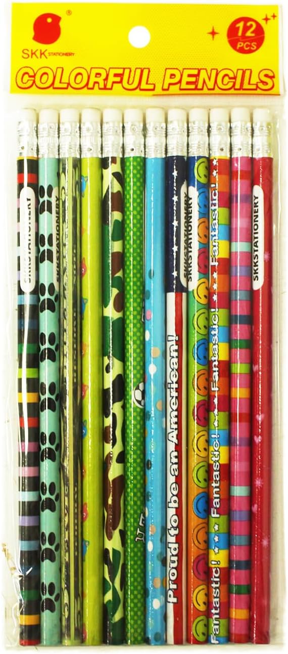 SKKSTATIONERY 288pcs Assorted Colorful Pencils Wooden Pencil with Eraser Assortment, Novelty Awards & Incentives Pencils Back to school
