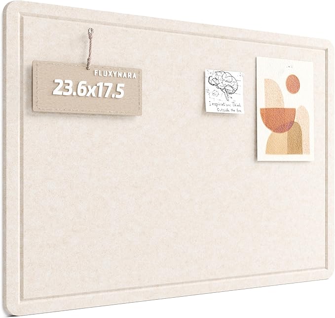 Fluxynara Bulletin Board, 23.6" x 17.5" Cork Board Alternative with 12 Safe Removable Adhesive Tabs, Foldable Felt Pin Board for Home Office, Classroom, Bedroom,Entryway for Walls—Oatmeal