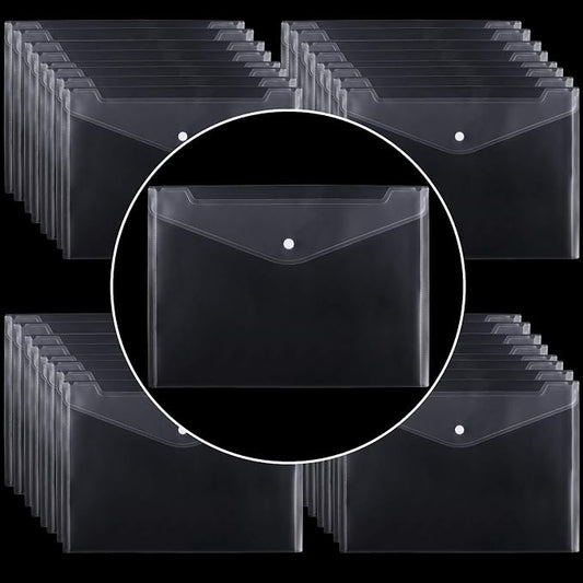 100 Pack Plastic Envelopes, 13x9 Inch Reusable Clear Polypropylene Envelope Folder with Snap Closure, A4 Size Envelope Waterproof File Folders for Home, Office Supplies