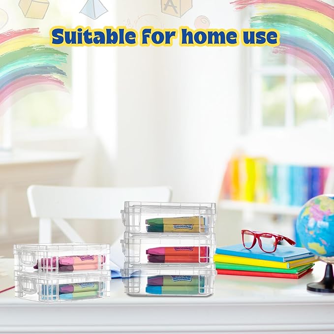 Suzile 80 Pcs Plastic Crayon Box with Lid Clear Crayon Organizer Stackable Storage Containers Bulk Pastel Holder Case for Office School Classroom Supplies Pen Pencil Art Crafts