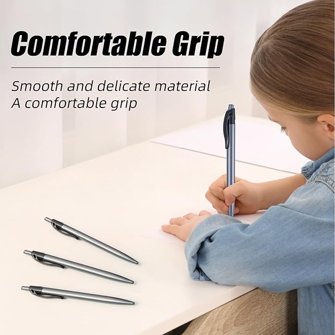 Retractable Black Ballpoint Pen Pack of 50 Black Pens Bulk for Smooth Writing 1.0mm Medium Black Ink Pen, Click pens with Comfort grip, Idea for Journaling, Planner, Note Taking Office School