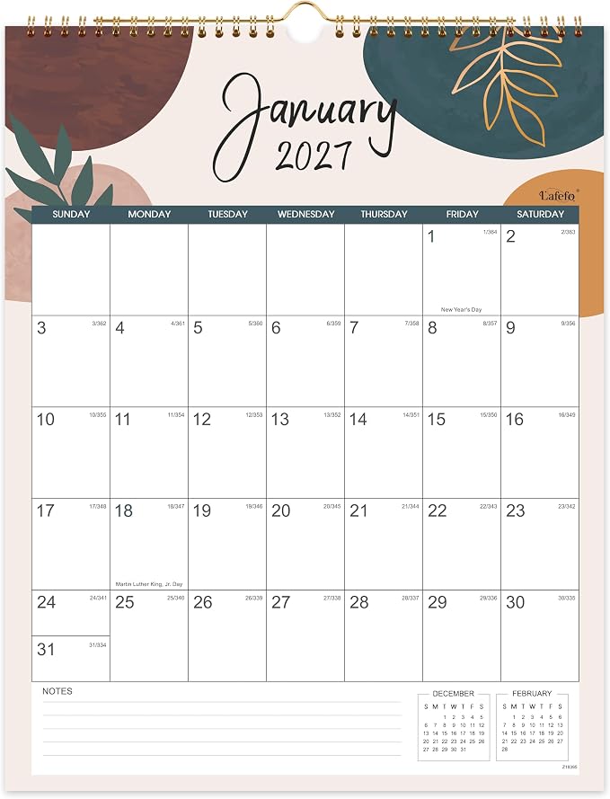 2027 Calendar - 2027 Wall Calendar, JAN 2027 - DEC 2027, 12 Monthly Calendar, 14.6'' x 11.4'', Wall calendar 2027 with Twin-Wire Binding + Hanging Hook + Julian Dates, Calendar for Organizing