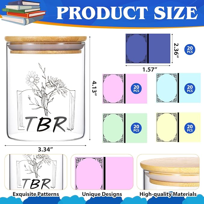 TBR Jar Gifts for Book Lovers to Be Read List Reader jar with 100 Colorful Notes Bookish Accessories Bookworm Gift for Book Club Book lover Women Students and Teacher (Style 1)