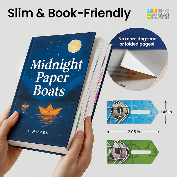 Gifts for Readers & Writers Linemarker Magnetic Bookmarks for Women & Men Soccer, Set of 2 Magnet Bookmark Clips, Magnetic Page Holder & Book Marker for Reading with Cute Bookmarks Design for Kids