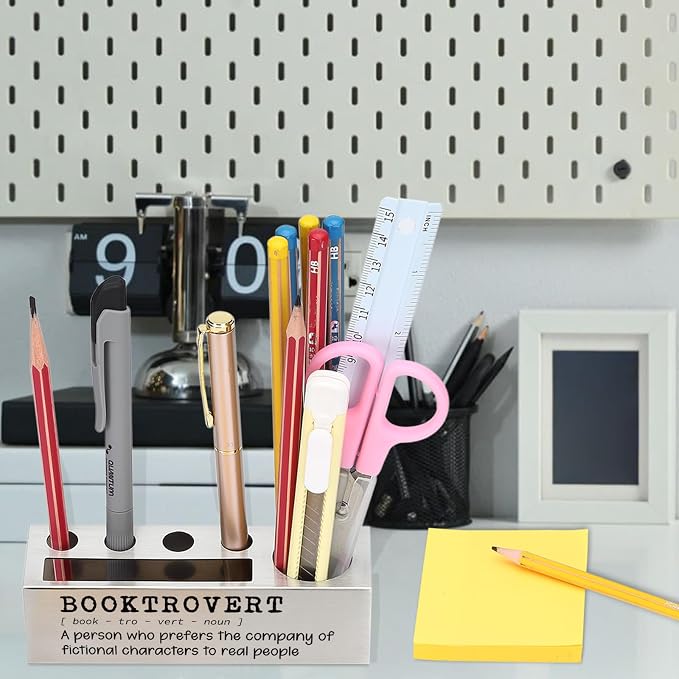 Booktrovert Desk Pencil Holder Appreciation Gift for Book Lovers Inspirational Office Decor for Readers Unique Pen Holder for Bookworms EDP92