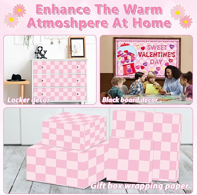 Pink Checkered Bulletin Board Paper Roll Retro Pastel Pink Bulletin Board Background Paper Back to School Classroom Decor Poster for Art Craft DIY Project Home Office Girls Party Supplies 17.7inx20ft