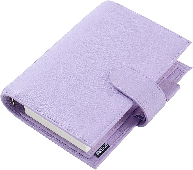 Moterm Personal Luxe Rings Planner - Genuine Leather Binder Organizer (30mm Ring, Pebbled-Lavender)