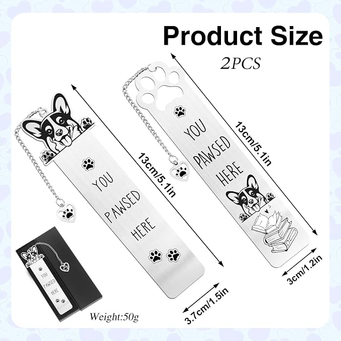 Corgi Bookmark Funny Dog Gift - Shejdgart 2PCS Funny Bookmark for Corgi Lovers Unique Dog Mom Book Mark Birthday Gifts for Puppy Lovers Bookworm Booknerd Women Friends Pet Owners Coworker