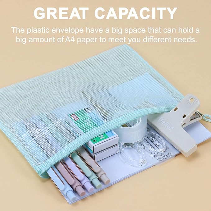 10 Pcs A5 Clear Zipper Pouch Bags - 5 Colors Plastic Mesh Storage Organizers for School Supplies, Office Travel Accessories & Classroom Organization