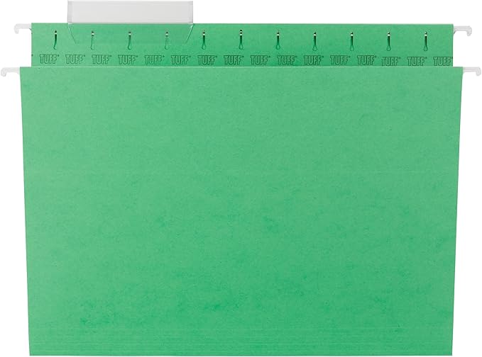 Smead TUFF Hanging File Folder with Easy Slide Tab, 1/3-Cut Sliding Tab, Letter Size, Green, 18 per Box (64042, Rod Color May Vary)
