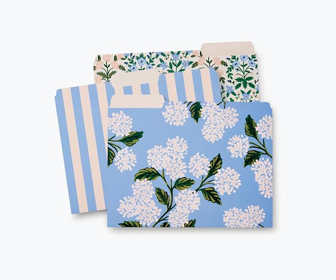 RIFLE PAPER CO. Hydrangea Assorted File Folder Set, Stay Organized with Our Stylish, Sturdy and Colorful File Folders, Set of 6 Including 2 of Each Design and 12 Handy Adhesive Labels