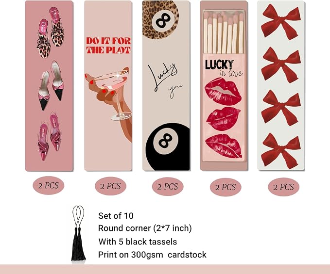 10 PCS Bow Bookmarks, Funny Bookmarks for Women, Romance Booklover Gifts, Cute Gifts for Romance Reader Friends Girls