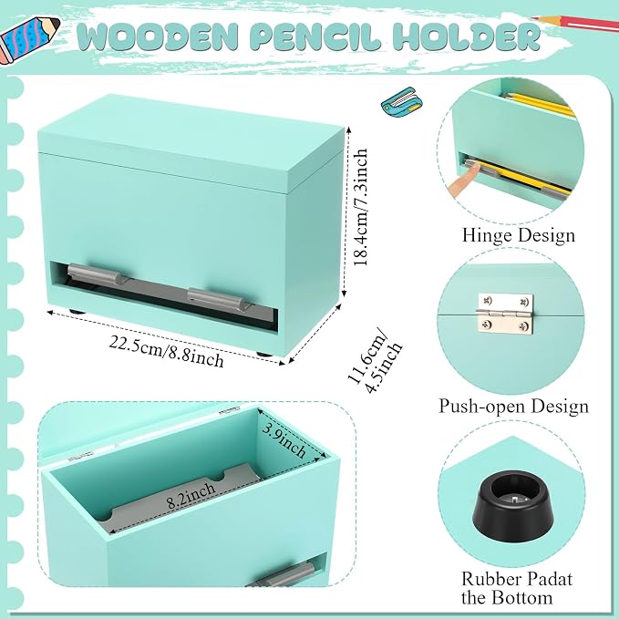 Yalikop 1 Pc Wooden Pencil Dispenser for Classroom Pastel Wood Pencils Holder for up to 200 Pencils Reusable Straw Dispenser for Home Office Teachers Supplies Storage (Classic,Green)