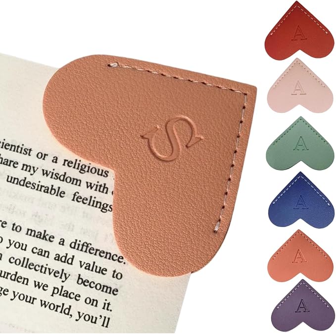 Personalized Leather Heart Bookmarks with Initials, 26 Letters Custom Corner Book Mark for Reading Women,Teacher, Student, Book Lovers Book Marker, Meaningful Gifts(Purple & Orange,S)
