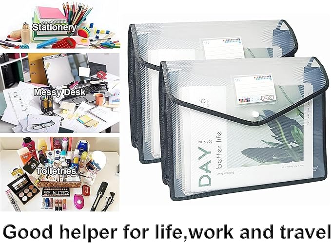 YoeeJob Plastic File Folders Legal Size Expandable Document Folder with Snap Button Closure, A4 Expanding File Wallet Envelopes Pouch with Label Pocket, 18 Packs, Black