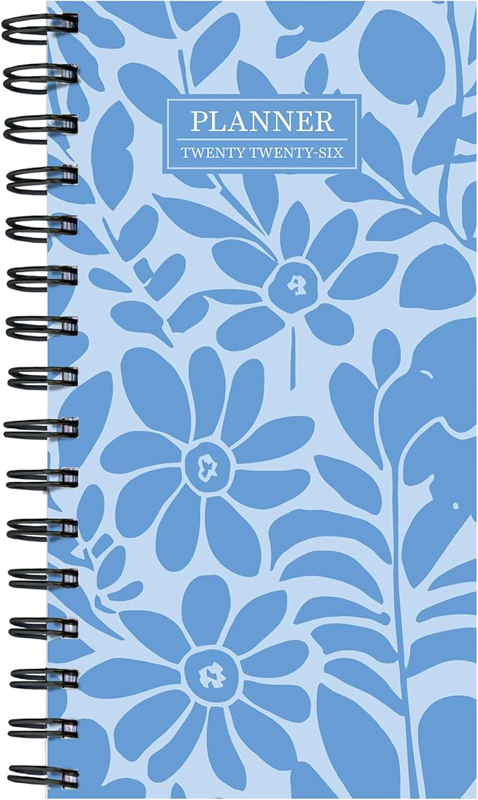 TF Publishing 2026 Blue Blooms Small Weekly Monthly Planner with 2-Page Monthly Calendar Grid, Weekly Planning Pages, and Lined Notes Section in Back - Mini Planner for Pocket or Purse - 3.5in x 6.5in