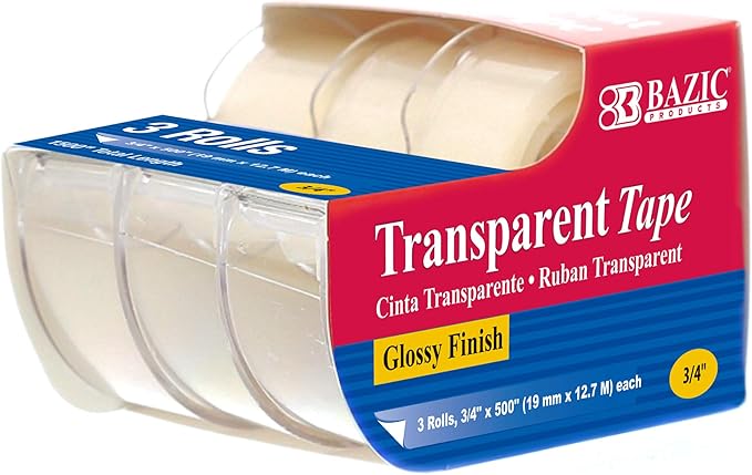 BAZIC PRODUCTS Transparent Tape, 3 Rolls, 0.75" x 500" Each