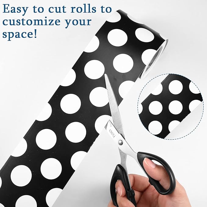 Tenare 8 Pcs Christmas Black and White Polka Dot Bulletin Board Border 10.9 Yard 6 Pcs Hanging Paper Fans 3.5 Yard Pennant Banner Flag for Classroom Home School Christmas Decor