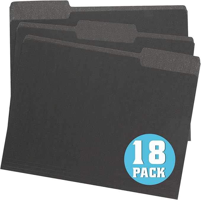 pmybupo 18-Pack Black File Folders,Letter Size Colored File Folders,1/3 Cut Tab,Office Home School for Documents Files Paper