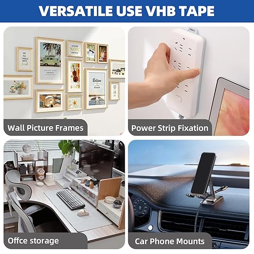3M Double Sided Tape 0.39"×16.5ft No Residue,Picture Hanging Strips Heavy Duty Mounting Tape, Removable PE Foam Tape Waterproof for Poster Tape, Carpet Tape Rug Gripper,Art & Craft Tape