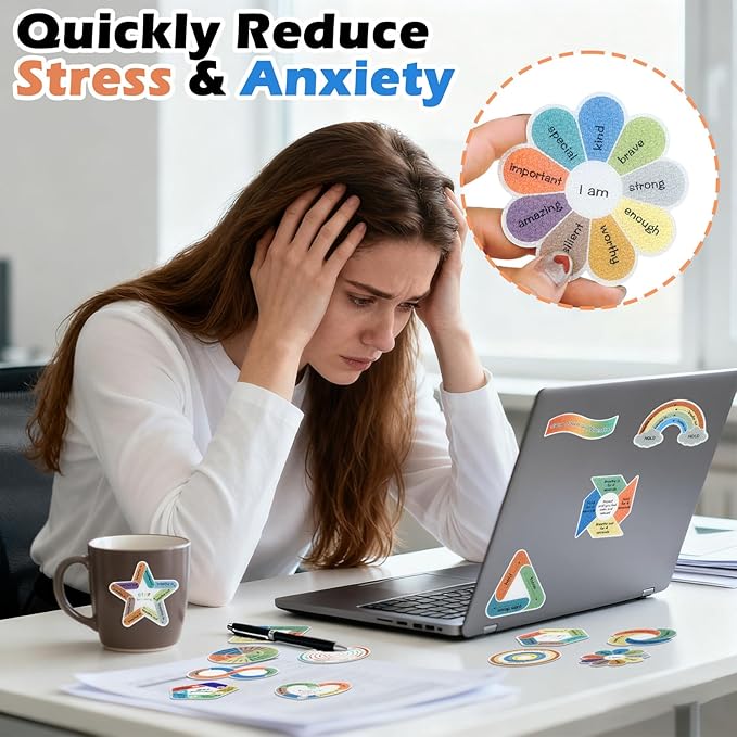 75 PCS Anxiety Sensory Stickers, Boho Calm Stickers for Anxiety Sensory Textured Sensory Stickers, Anti Stress Anxiety Relief Sticker for Mental Health Classroom Desk Adults Teens Supplies