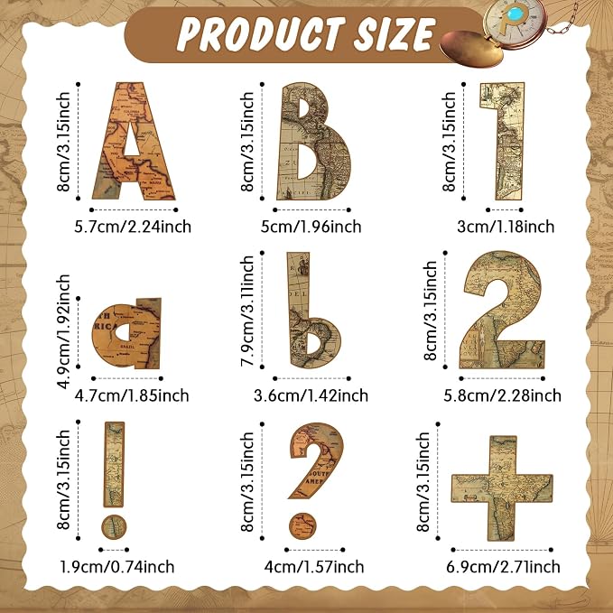 221 Pcs Travel Around The World Bulletin Board Letters, Round Alphabet Number Punctuation Symbol Combo Letter Cutouts, Vintage Classroom Decor for School Chalkboard Poster Bulletin Board Wall