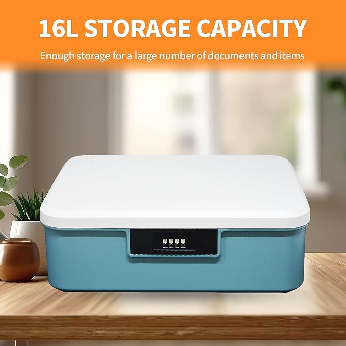 Saim Combination Lockable Storage Box, 4.2 Gallon Heavy-Duty Plastic Storage Container Bin for Office, Home, Dorm Organizer for Documents, Valuables & Supplies, Item Organizer 16 Liter (Blue)