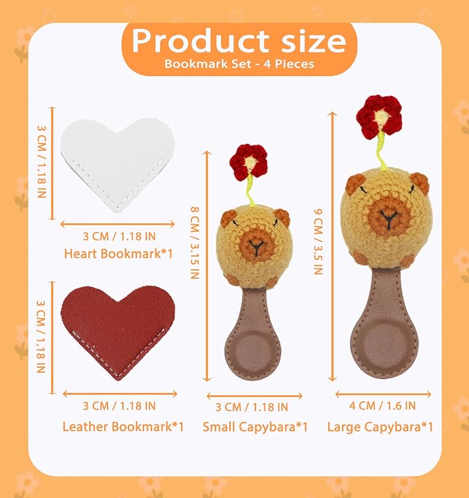 CharySim Crochet Bookmark Set, 2PC Magnetic Cute Animal Bookmarks for Women, 3D Handmade Funny Bookmark Gift for Book Lovers, Aesthetic Reading Gift, Gift for Women