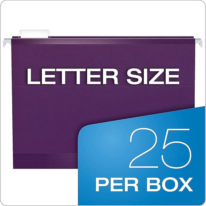 Pendaflex Reinforced Hanging File Folders, Letter Size, Violet, 1/5 Cut, 25/BX (4152 1/5 VIO)