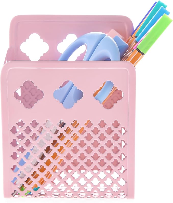 Magnetic Pen Holder, Mesh Metal Strong Magnet Dry Erase Marker Holder Pencil Organizer Small Items Basket for Refrigerator, Whiteboard, Locker Accessories-Pink, Pack of 1, Blush, New-Z008