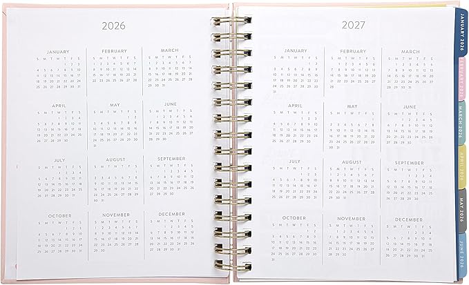 WORLD TRAVELER 2026 Planner Weekly and Monthly - 7'' x 8.75'' Hard Cover January December Spiral Daily Planner 2026 To Do List, Size 7X8.75, Pink Daily