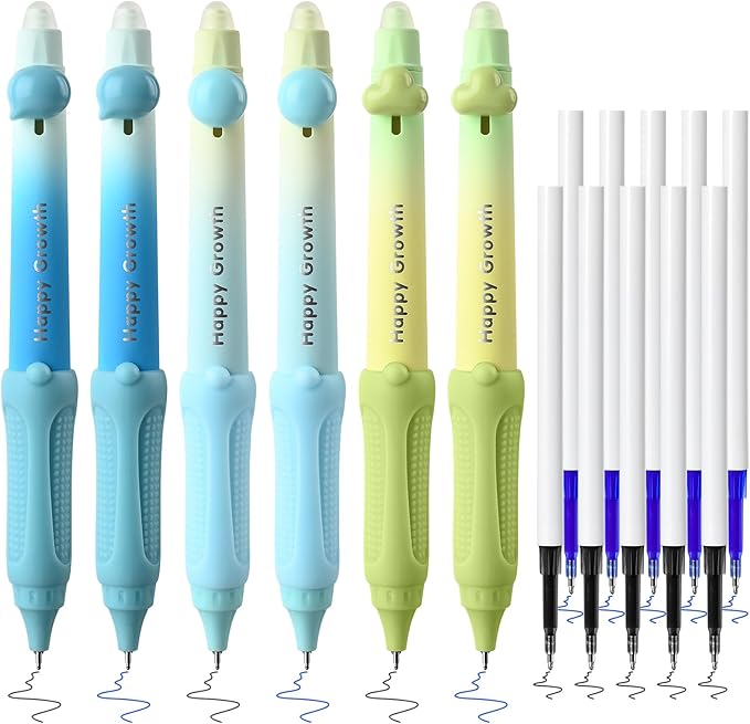 Temiary 6 Pcs Retractable Erasable Gel Pens & 10 Pcs Refills, Ink Pen with Eraser, 0.5 mm Fine Point Smooth Writing for Crossword Puzzles Journal Supplies (Morandi)