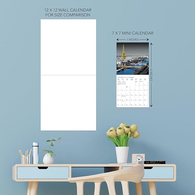 Graphique 2026 Paris Glitz Mini Wall Calendar | 7” x 7” | Thick Paper | Home & Office Organizer | Large Monthly Grid | 3 Languages & Marked Holidays | 4 Month Preview Page for 2027