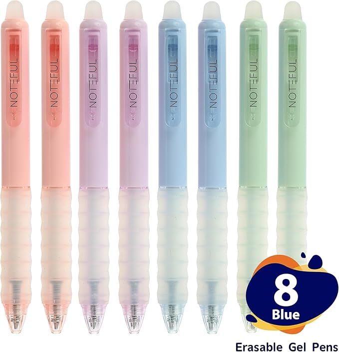 Retractable Erasable Gel Pens Clicker, Fine Point 0.7, Premium Comfort Grip for Smooth Writing Planner and School Supplies - Blue (Pack of 8)