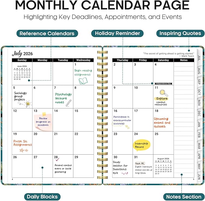 Planner 2026-2027, Academic Year Weekly and Monthly Calender Planner, from Jul 2026 - Jun 2027, Spiral Bound School Planning Book, Perfect for Teacher, Student, Women & Men, A4 (8.5" x 11"), Cats in Vine