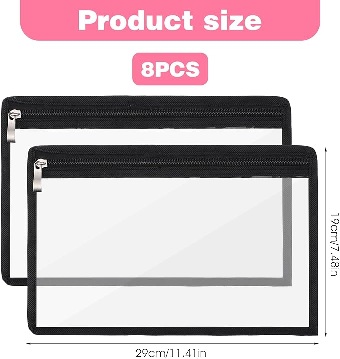 Yolev 8 Pack Clear Zipper Pouches PVC Waterproof Envelopes Clear Zipper Bags Folder Storage Pouch Multi Purpose Pouch Document File Organization Bags, Office Supplies