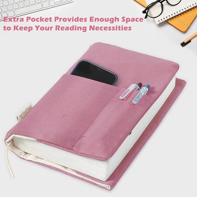 Canvas Book Covers, Washable Protector for Paperback Novels, Adjustable Cover for Hardcover With Pockets for Pen, Soft Cover Books, Lovers Gifts