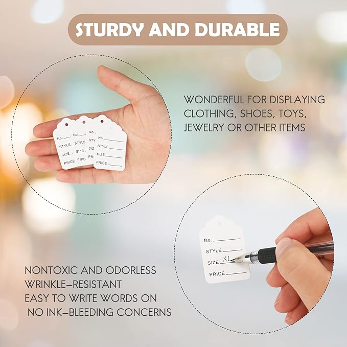 jijAcraft 1000Pcs Price Tags, White Clothing Tag for Retail, Small Kraft Paper Tag for Labeling Price, Size, Number, Writable Price Tags for Business Supplies Selling Jewlry, Clothes (2" X 1.3")