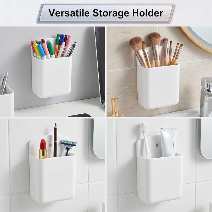 2 Pack White Remote Control Holder, Self adhesive Wall Mount Storage Box for TV and Air Conditioner Remote Controls, Pen Holder Organizers and Accessories for Home Office School