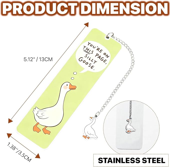 Green Cute Bookmark for Women Silly Goose Gift Metal Bookmark for Students, Teachers, and Readers Funny Bookmarks Gift Page Markers Study Stationery, Office Supplies (Green)