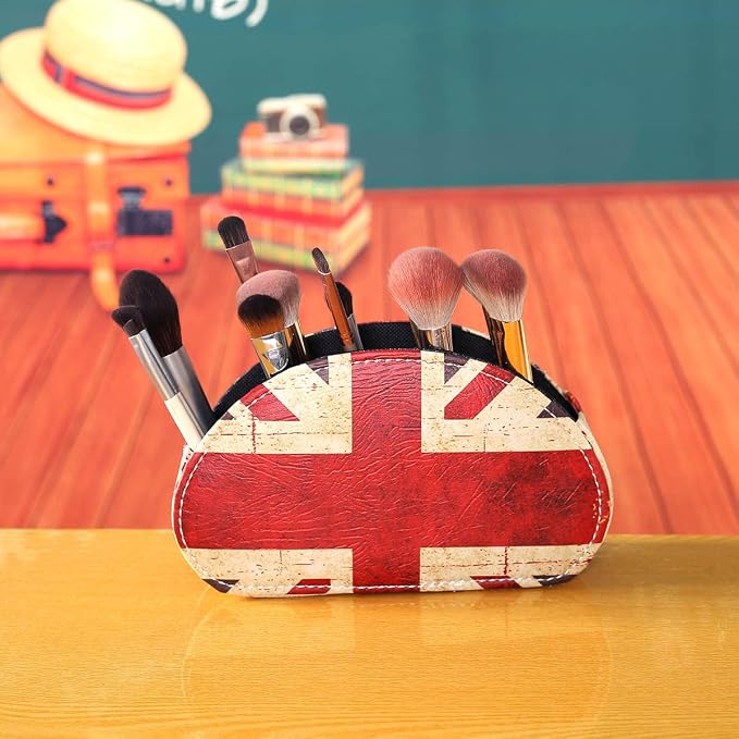 Remote Control Holder, PU Leather Remote Control Holder Organizer with 5 Compartments, Tabletop Storage Remote Basket for TV, Office Supplies, Union Jack Flag British Flag PH59