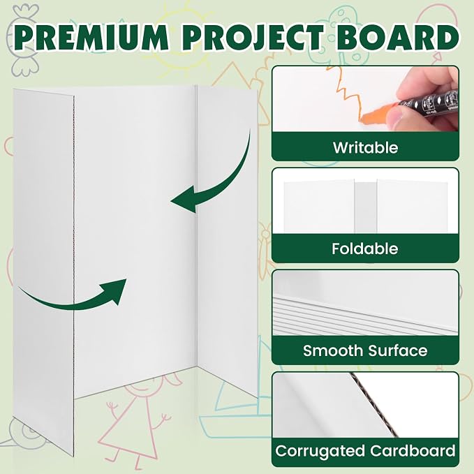 30 Pack Trifold Poster Board, 36in x 48in Corrugated Project Board, White Presentation Board, Trifold Display Board for School Project, Business Presentation, Science Fairs, Event Display