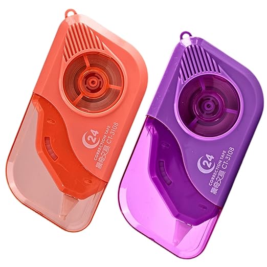 Aesthetic and Cute Camera-Shaped White Correction Tape, 49.21ft(15m) Each, 2-Count Pack, Easy to use, Dry Instantly, Clean and Tear-Resistant Tape Office or School Supplies (Pink+Purple)