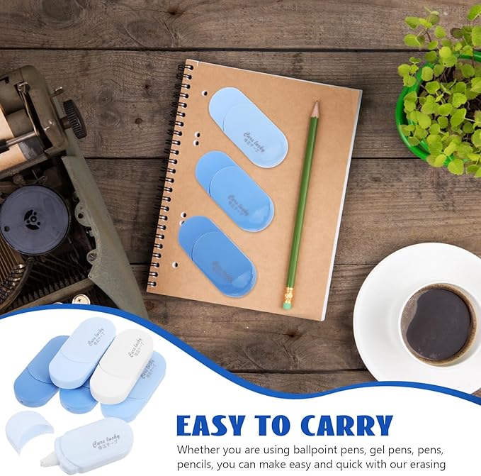 HANABASS Correction Tape 6pcs Gradient Blue School Stationery Set for Students, Portable Office Accessory with Smooth Writing, Aesthetic Tape for Writing Correction and Note Taking