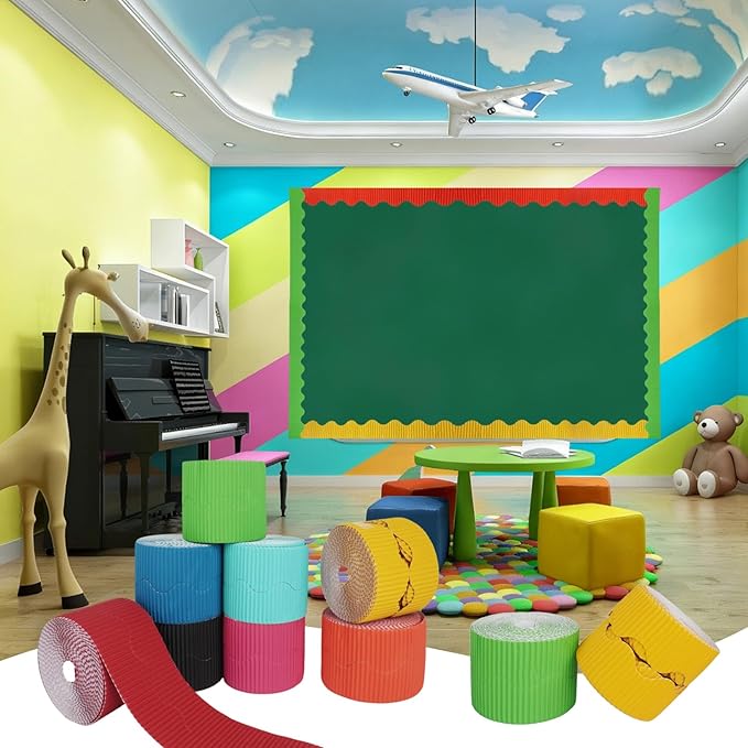 8 Pcs 400ft Bulletin Board Borders Bulk Poster Cork Bulletin Board Trim Classroom Scalloped Borders Decor for 100 Day of School Students Teacher Supplies, 8 Colors
