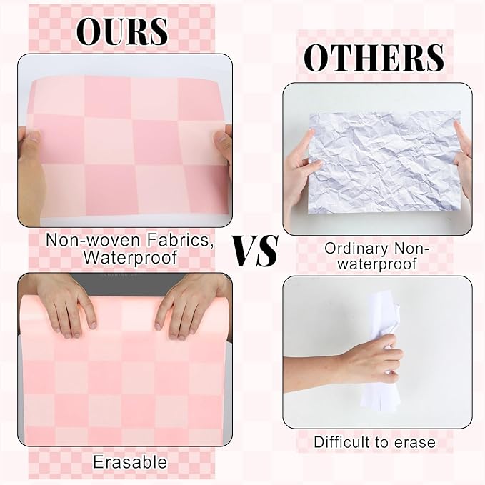 Pink Checked Bulletin Board Roll Pastel Pink Reusable Waterproof Erasable Bulletin Poster Non-Woven Fabric Bulletin Board for Mother's Day Classroom Decor Wrapping Paper Crafts 15.55in x 40ft